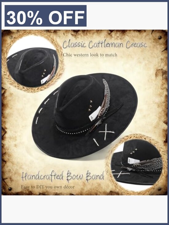 Wide Brim Fedora Hat for Women Men, Suede Dress Hat, Cowboy Western Style main image 5